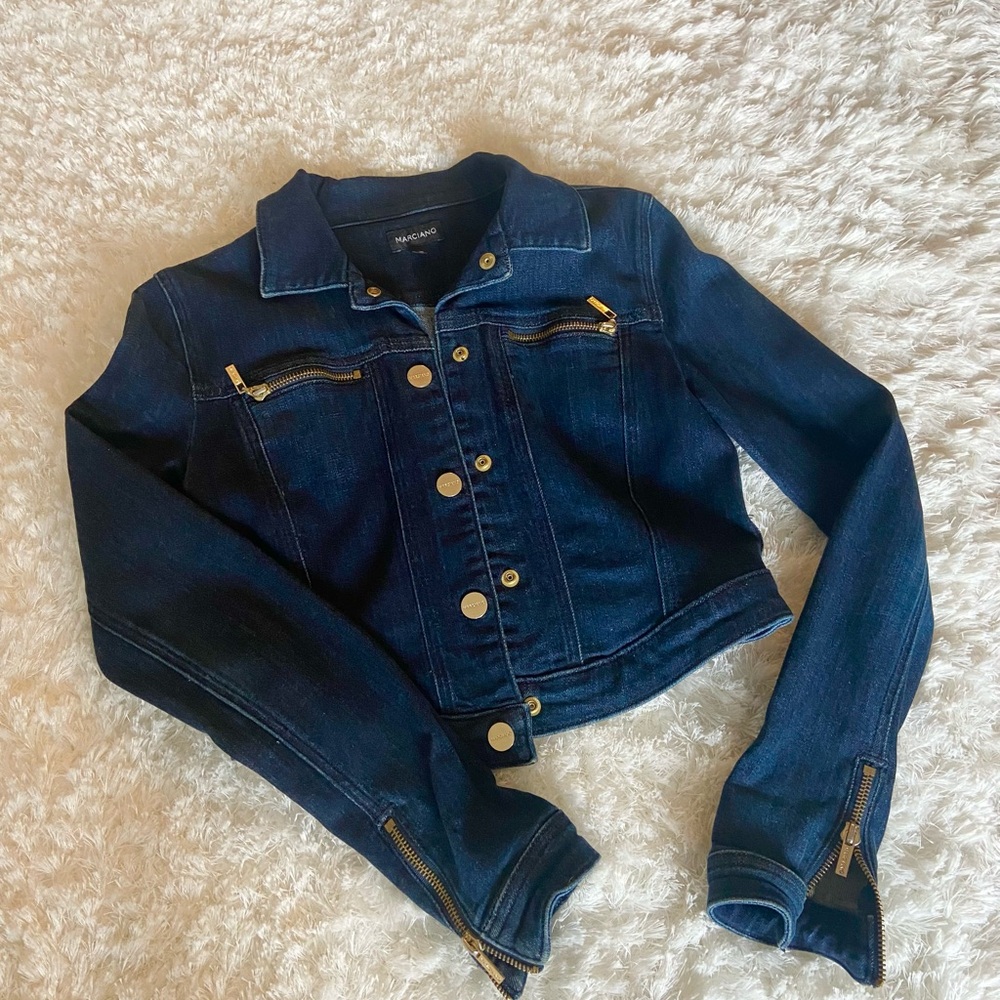 Marciano Dark Denim Jean Jacket with Gold Details